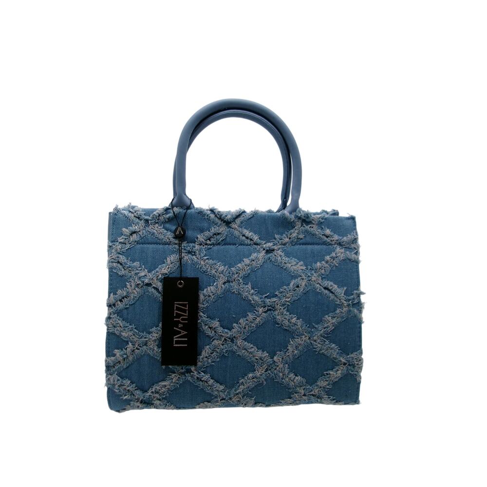 Chic Nova Distressed Diamond Denim Vegan Satchel Handbag